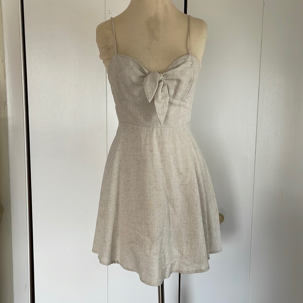 American threads Cream Linen Tie Mini Dress